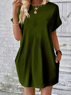 Women's Summer Loose Abstract Face Print Round Neck Short Sleeve Pocket Comfortable Casual Plus Size Dress