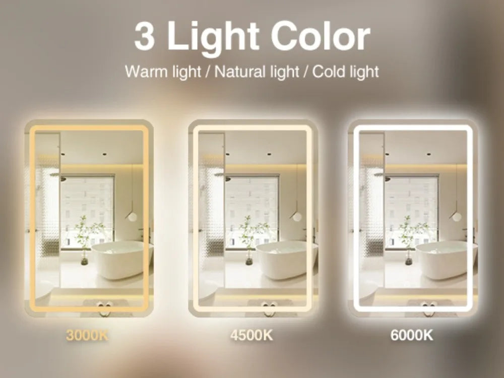 LED Bathroom Mirror Cabinet 3-Tier Storage Detachable Shelves Color Dimmable Defogging Wall Mounted Cabinet Bathroom Furniture