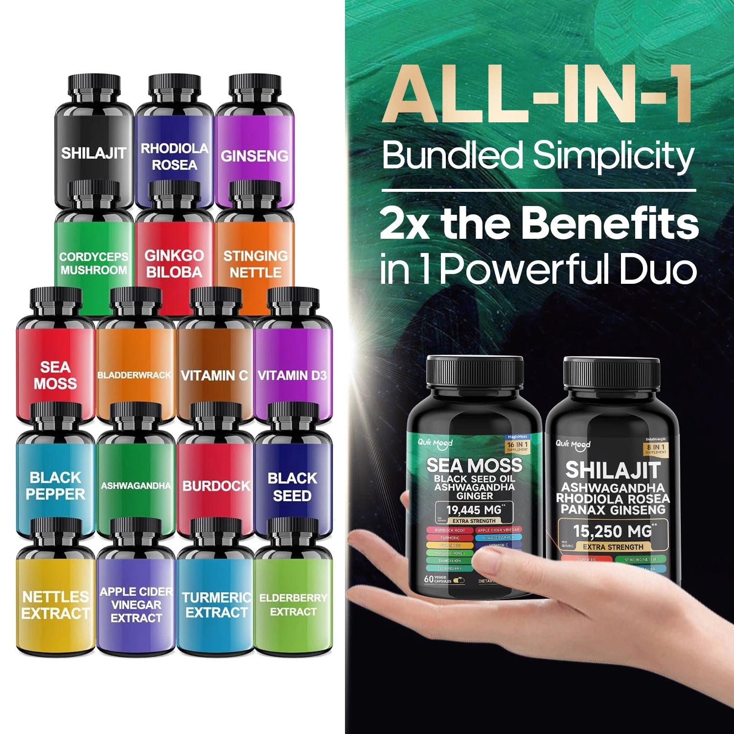 Sea Moss and shilajit Bundle 120 capsules, with Seamoss, Black Seed Oil, Ashwagandha, Ginger, Burdock Root, Turmeric, Black Pepp Secondary image