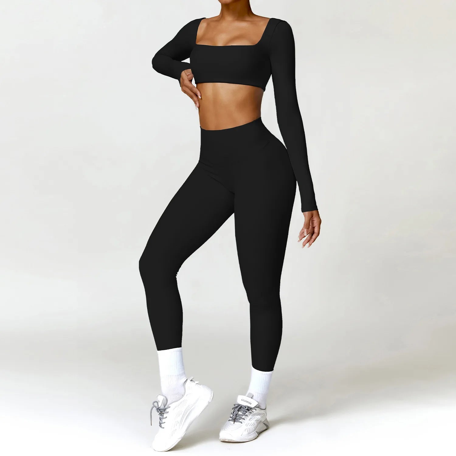 2-Piece Quick Dry Yoga Set – Long Sleeve Gym Outfit