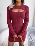 VigoCasey 2026 Blue Casual Short Knit Dress Autumn Winter Women Long Sleeve Dress Sexy Lady Solid Hollow Bodycon Knitted Dresses