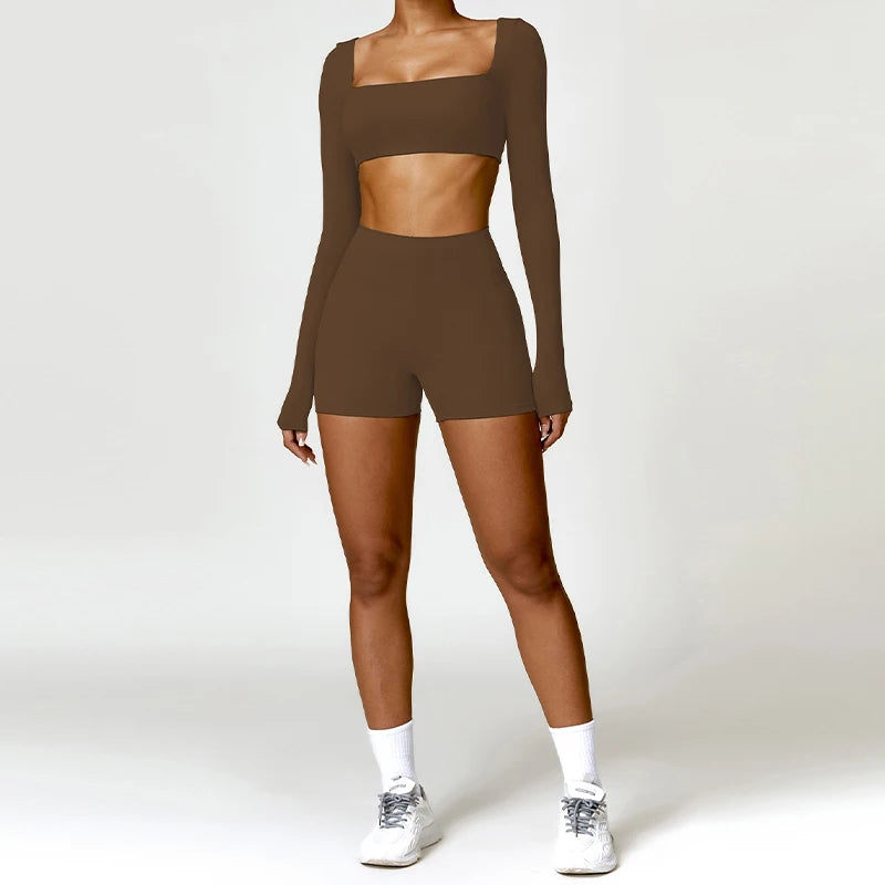 2-Piece Quick Dry Yoga Set – Long Sleeve Gym Outfit
