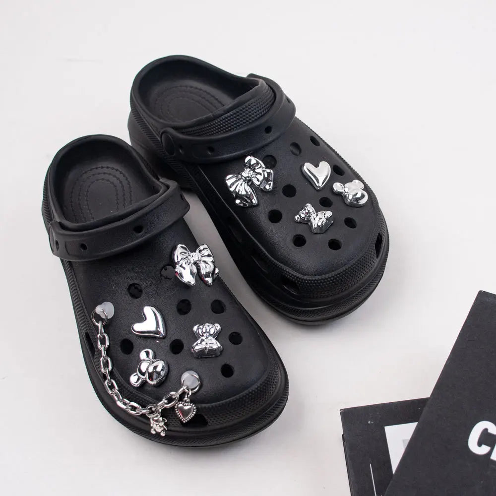9PCS Summer Fashion Shoe Charms DIY Acrylic Butterfly Cartoon Bear Decoration Buckle for Clogs Shoe Charm Accessories