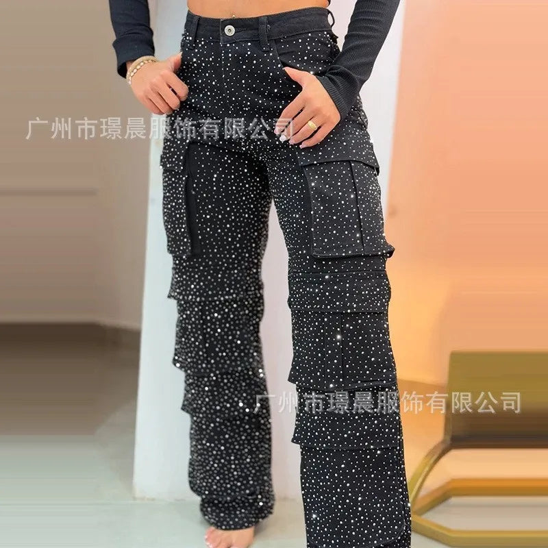 Y2K Bright Drill Women's High Waist Jeans Denim Work Pants Pocket Casual Baggy Streetwear Chic Daily Trousers 2025/2026 Spring Summer Secondary image