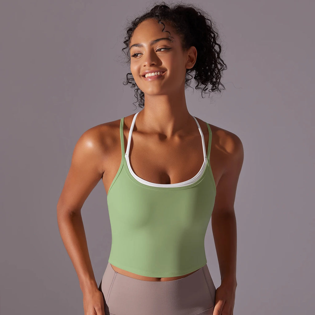 New Women Fitness Sports Bra Top Gym Yoga triangle backless Athletic Back Cutout Cross Tight Workout Soft With Chest Pad