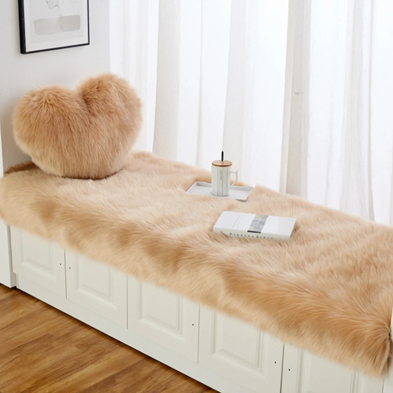 Luxury Imitation Fur Cushion Plush Sofa Carpet Faux Fur Sheepskin Rug Balcony Bay Window Mat Kid's Bedroom Fluffy Blanket White Main image