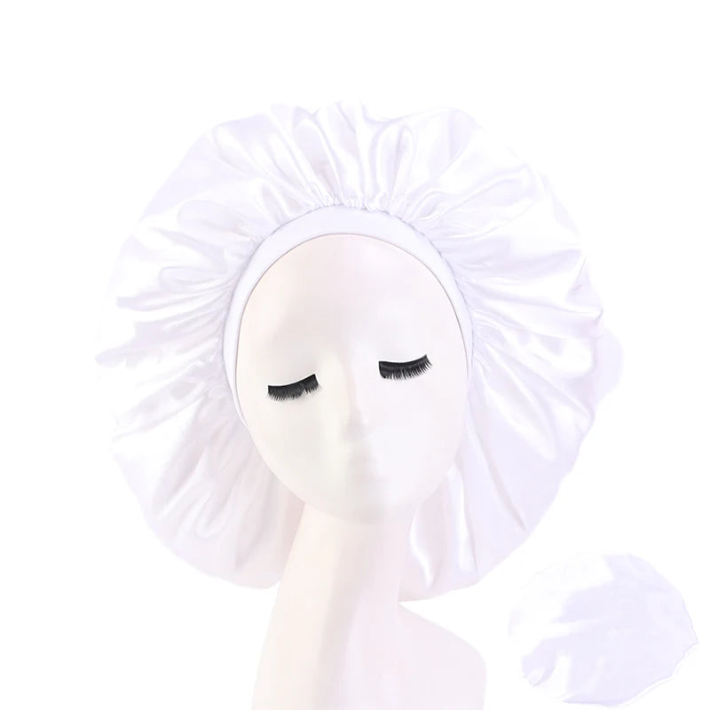 New Women Extra Large Satin Sleep Cap Silky Bonnet Daily Cap Protect Hair Treatment Hat Curly Springy Hair Big Size Head Cover