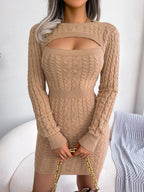 VigoCasey 2026 Blue Casual Short Knit Dress Autumn Winter Women Long Sleeve Dress Sexy Lady Solid Hollow Bodycon Knitted Dresses