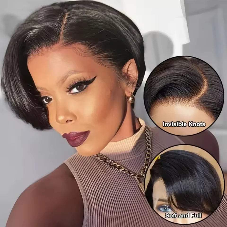 Straight Pixie Cut Wig Short Bob Wigs 13x4 Lace Front Wigs Human Hair Pre Plucked Pixie Cut Wig Brazilian Human Hair 100%