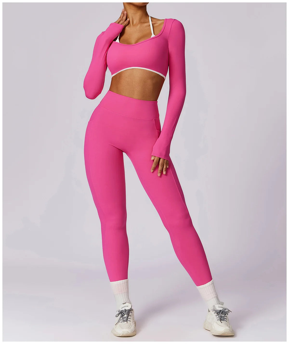 2-Piece Activewear Set – Long Sleeve Crop Top & Leggings