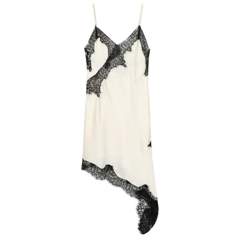 HXAO Womens Dresses Lace Asymmetric Slip Dress Summer 2026 Sexy Evening Dresses Ladies Mini Brown Sleeveless Backless Vestidos