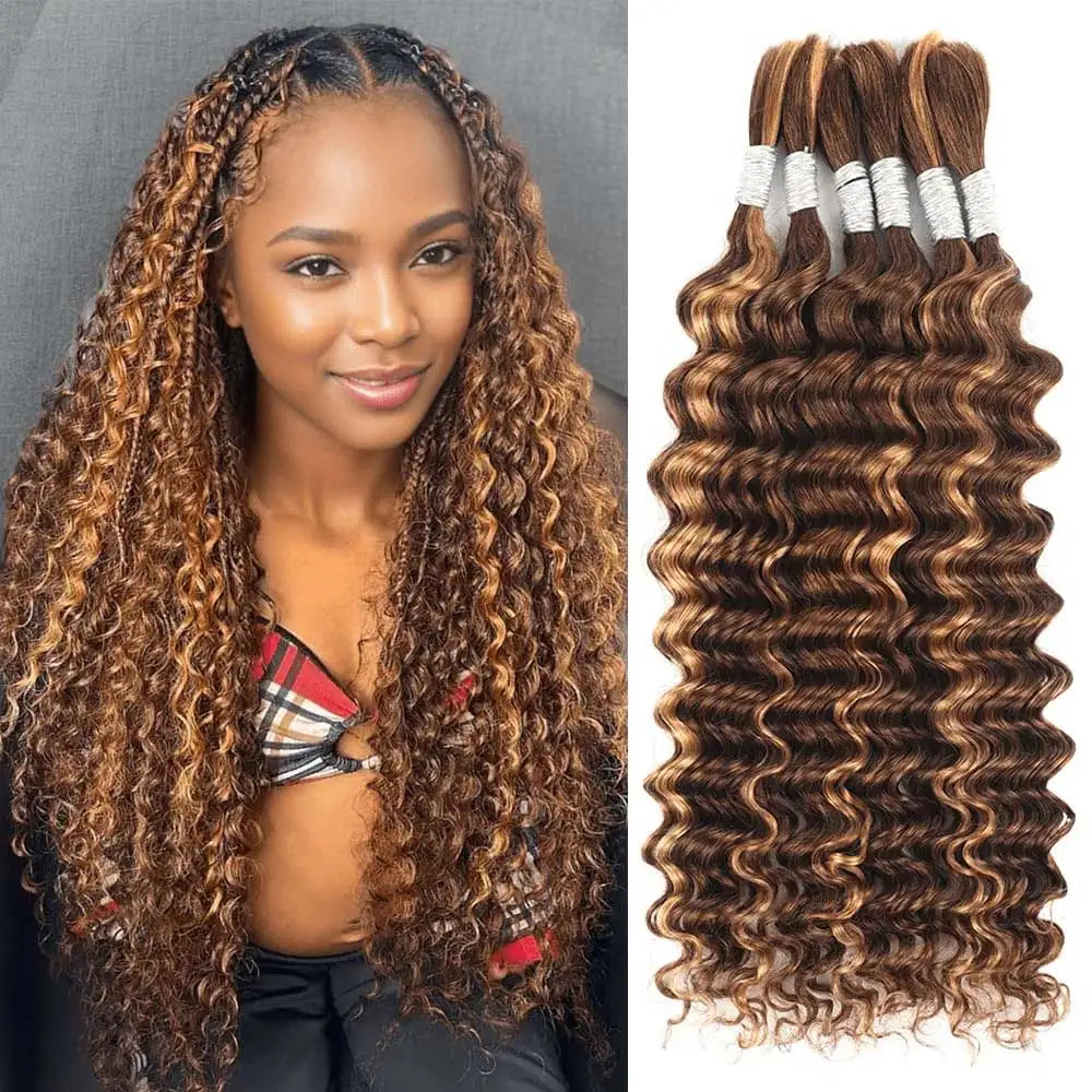 Human Braiding Hair For Boho Braids 110g Deep Water Wave Bulk Human Hair For Braiding 15A Curly Human Hair Extensions 2 Bundles