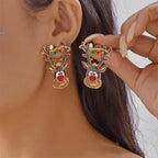 Merry Christmas Pearl Flower Star Bell Long Tassel Dangle Earrings for Women Shiny Crystal Zircon Snowflake Earring Girl Jewelry