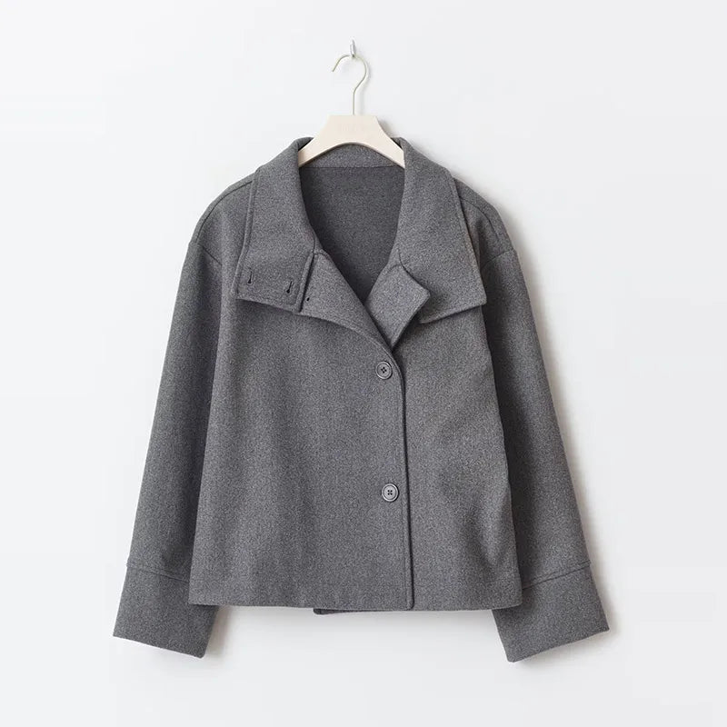 Casual Solid Loose Jackets Women Fashion Full Sleeve Single Breasted Stand Collar Short Coats Female 2025 Autumn Lady Outwears