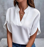 1pcs Woman New Summer Solid Color Shirts Lady Casual Short Sleeve V-neck Collar Loose Shirts Female Fashion Pullover Tops