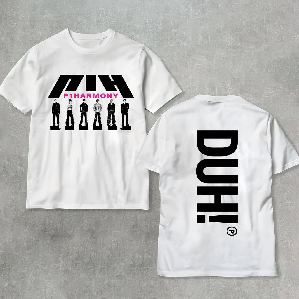 Summer Men P1Harmony 2026 DUH Same T-shirt Kpop Print Summer Short Sleeve Tee for Fans Men Women Clothing Streetwear T Shirts