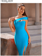 Bandage Dress Women Elegant Black One Shoulder Strapless Celebrity Runway Party Dress White Blue Split Party Pink Evening Dresse