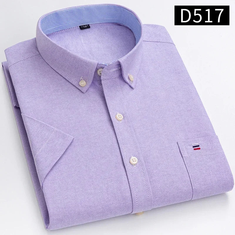 Plus size 7XL100%cotton oxford summer Casual Short sleeve shirts for men soft slim fit formal plain shirt white plaid clothes