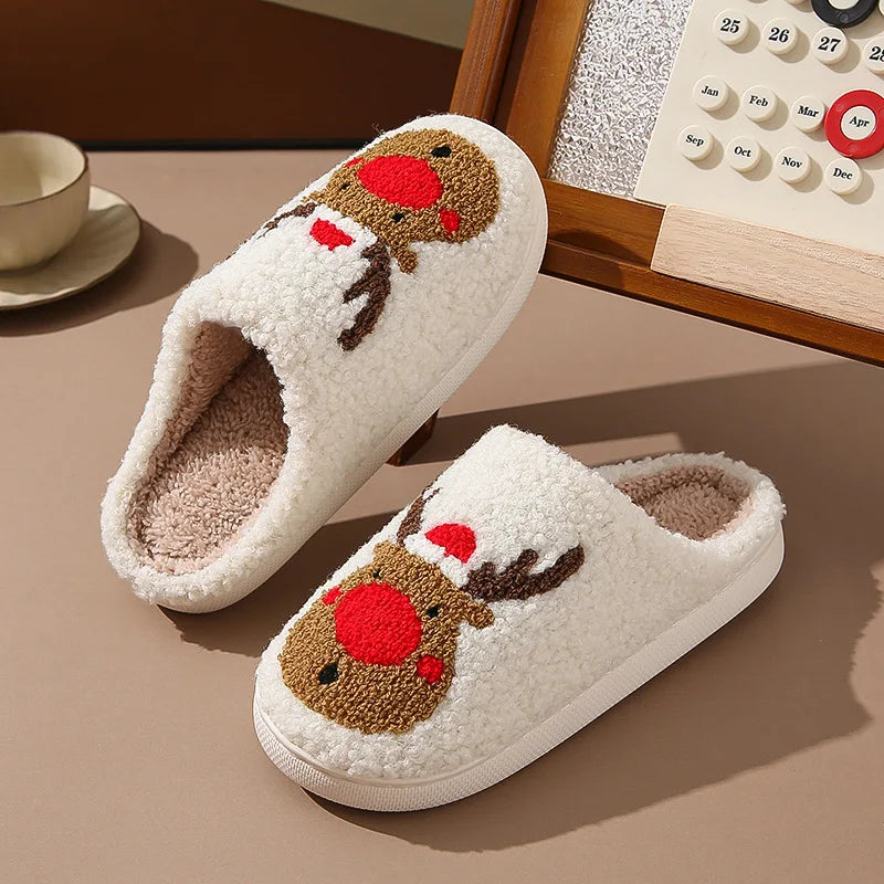 Christmas Elk Warm Cotton Slippers Women Winter Comfortable Home Slides Cute Furry Reindeer Warm Plush Sandals for Men Women Secondary image