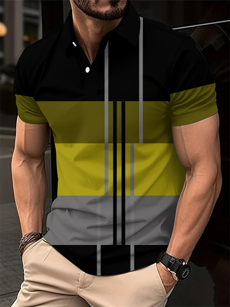 Summer Men's 3D Striped Polo Shirt Oversized Short Sleeve T Shirt Breathable Men's Clothing Casual Sports Street Mens Polo Shirt