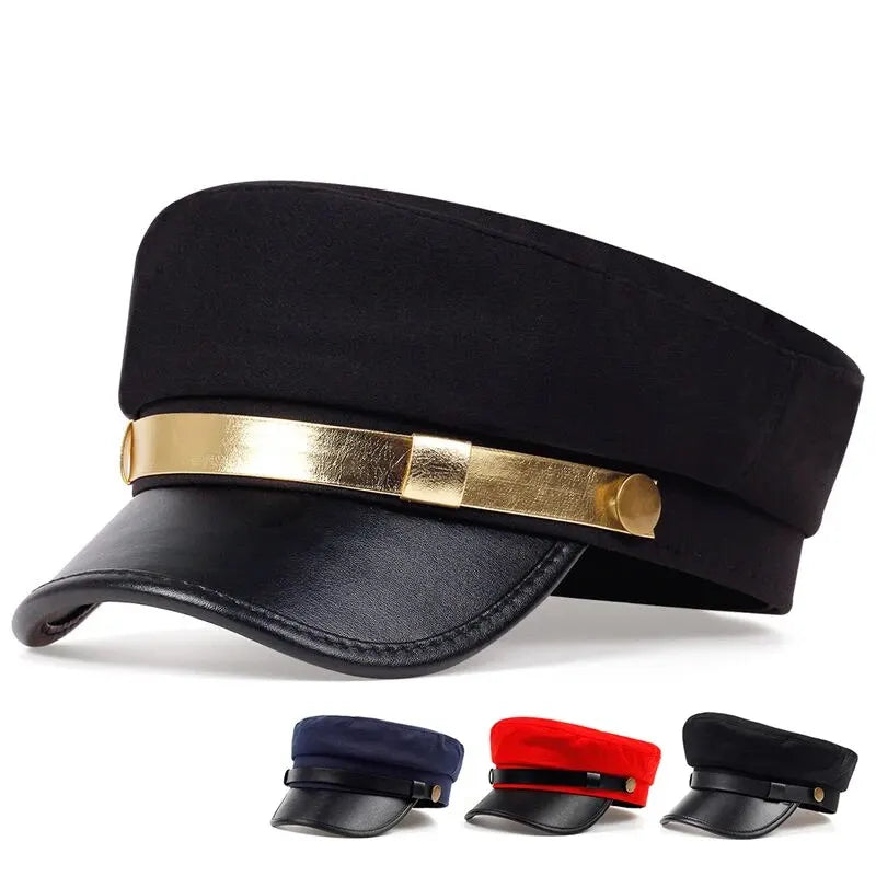 Unisex Leather Eaves Military Hats Flat Top Baseball Caps For Women Outdoor Sports Cadet Sunscreen Hat Main image