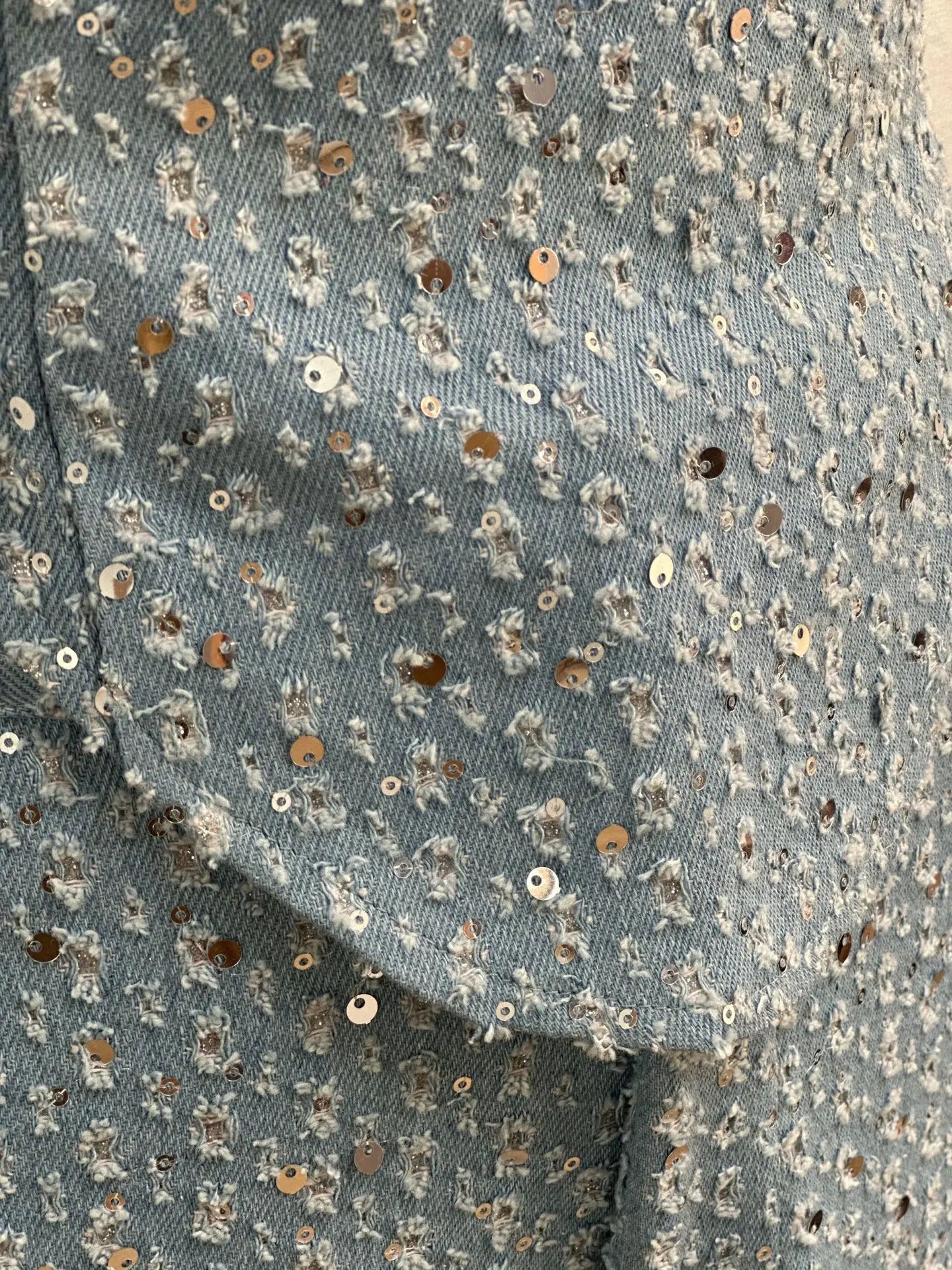 Fashion Sequins Denim Set Women Strapless Tunic Waist Crop Top and Wide Leg Pant Suit 2025 &2026 New 2 Piece Sets Outfits Tracksuit