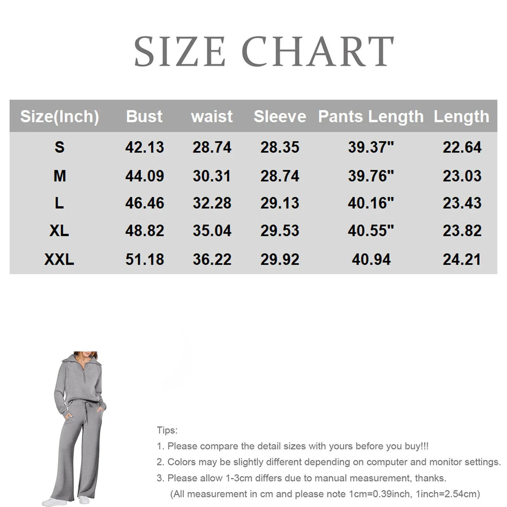 Solid Two-piece set Women Fashion Long Sleeve Zipper Sweater Pullover Tie up Pocket Wide Leg Pant Suit Loose Casual Sport Sets