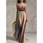 Women's Summer Printing Patchwork Maxi Dress Sleeveless Fashion Holiday Party Dresses Elegant Strapless Ladies Dress Vestidos