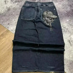 Gothic New Fashion Heavy Industry Washing Equipment Multi-pocket Jean Women Y2K Rock Popular Hiphop High Waist Wide-leg Trousers