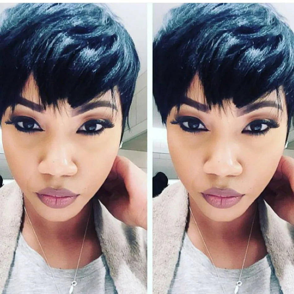 Short Pixie Cut Wig Human Hair For Women Machine Made Wigs With Bangs Brazilian Human Hair Wigs Cheap Pixie Cut WigsOn Sale