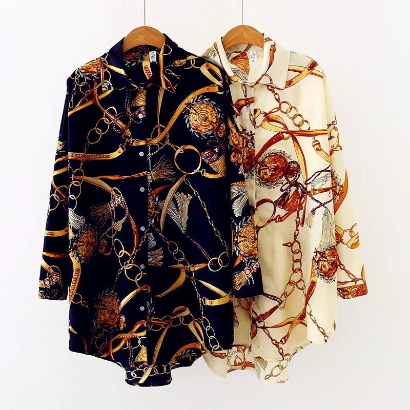 Fashion Women Shirts Vintage Button Tees Blouse Chiffon Sexy Big Large Top Loose Casual Tops Plus Size Cardigan Main image