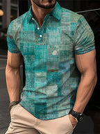 Fashion Elegant Harajuku Slim Fit Ropa Hombre Loose Casual All Match Lattice Men's POLO Shirt Printed Button Short Sleeve Tops