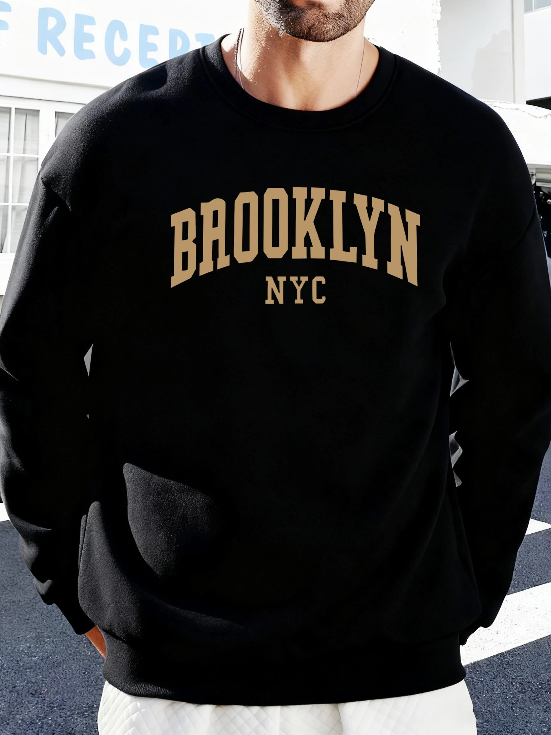Brooklyn Nyc Letter Printed Soft Sweatshirts Street Fleece Pullovers Autumn Fashion Streetwears All-Match Crewneck Men Hoodies Main image