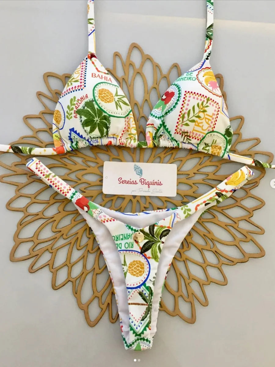 2025 New Sexy Retro Prints Brazilian Mciro Bikini Women Swimsuits Lace-up Swimwear Backless Biquini Swimsuits Beachwear