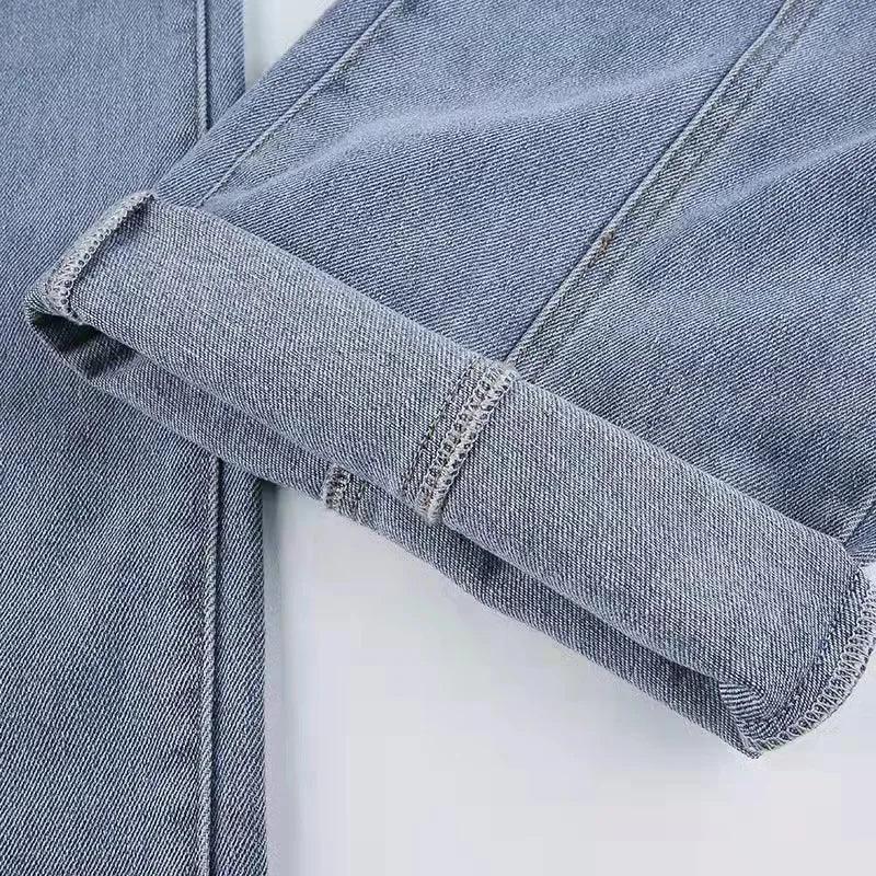 Retro Jeans European and American Style Design Slim Fit Leg Length All Match Pants Five Pointed Star Straight Women Versatile