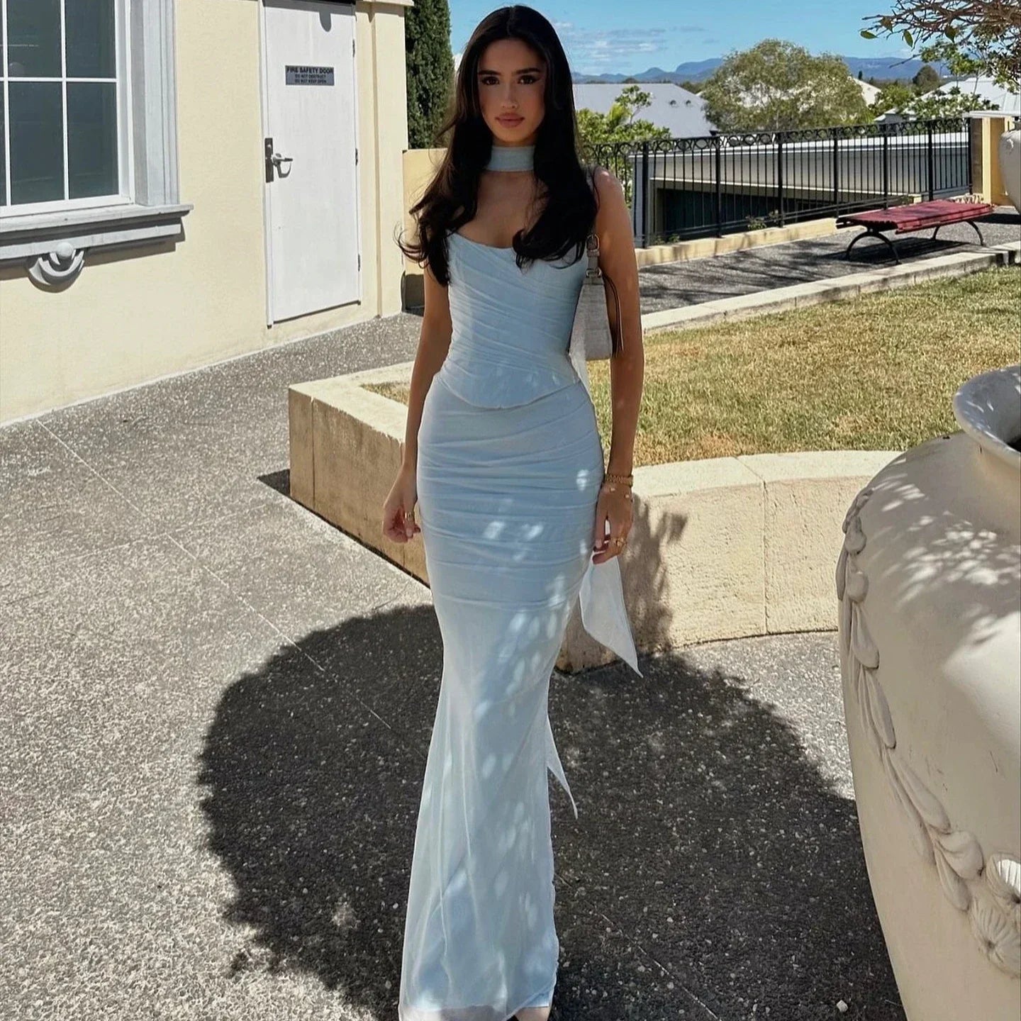 Mingmingxi Elegant Maxi Wedding Guest Dress Set Sexy Strapless Blue Cropped Top Set Bodycon Holiday Party Dresses Women Secondary image