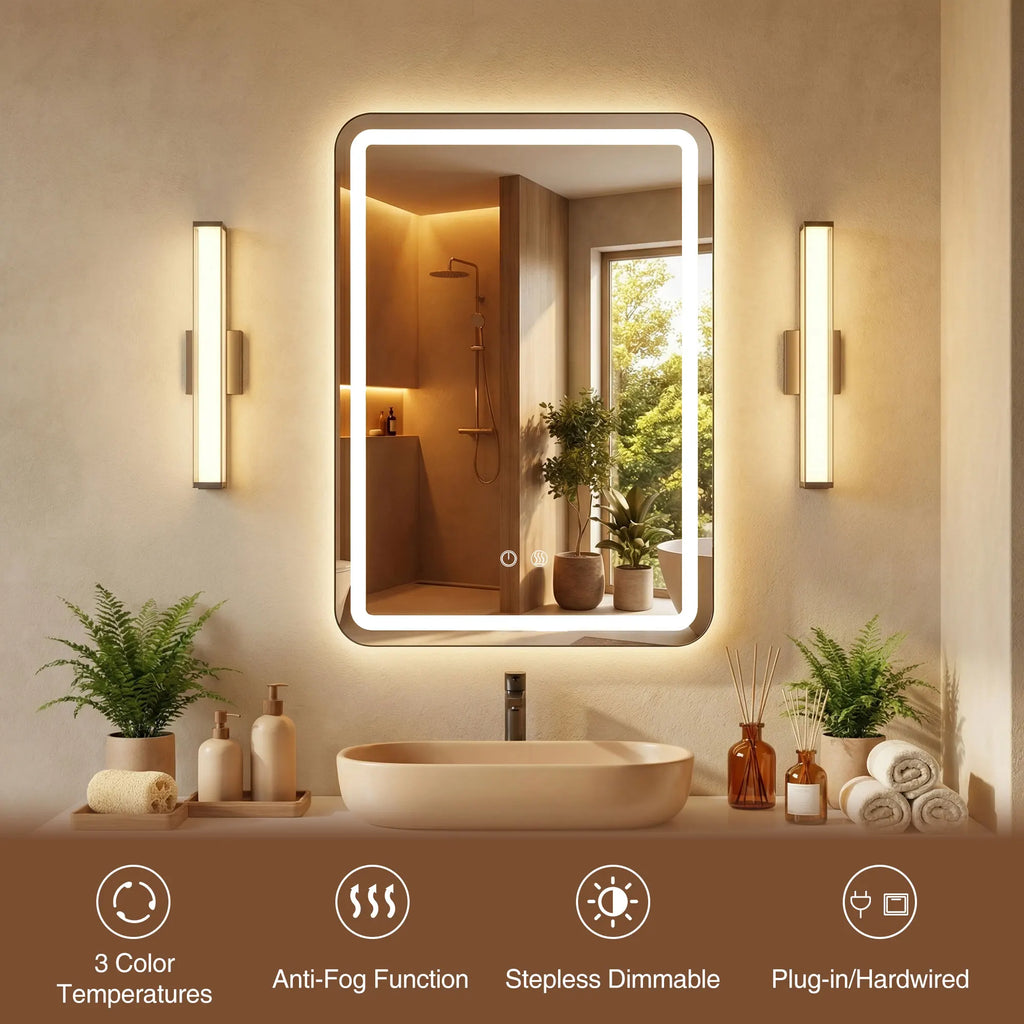 LED Bathroom Mirror Cabinet 3-Tier Storage Detachable Shelves Color Dimmable Defogging Wall Mounted Cabinet Bathroom Furniture