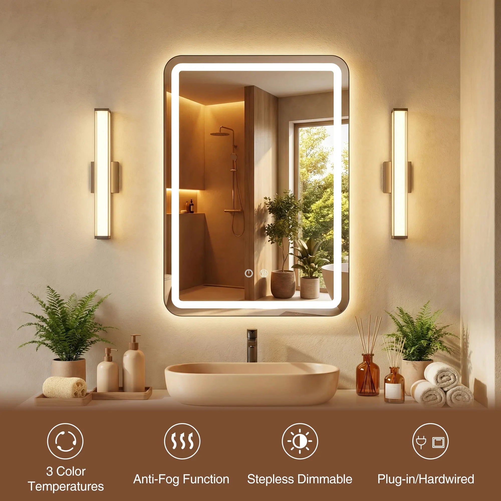 LED Bathroom Mirror Cabinet 3-Tier Storage Detachable Shelves Color Dimmable Defogging Wall Mounted Cabinet Bathroom Furniture