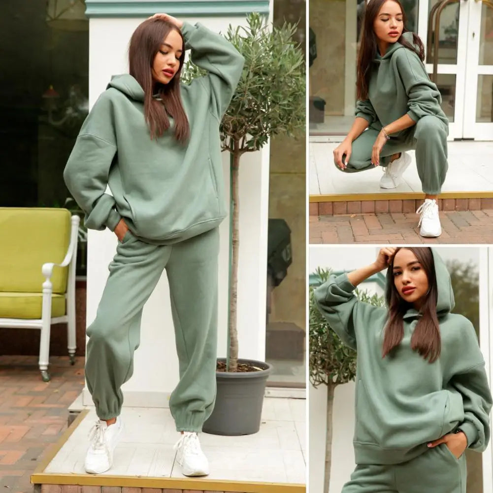 Women Tracksuit Autumn Winter Warm Hoodies Top Suits Casual Hooded Sweatshirts And Jogging Pants Outfits Sweatpants 2 Piece Sets Main image