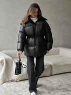 Bornladies Drawstring Slim Fit Cotton Jacket Women's  Winter New Hooded Zipper Cotton Robe Comfortable Warm Bread Jacket