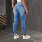 Fashion Skinny Hole Jeans Women 2026 Autumn Stretchy High Waisted Ripped Slim Retro Solid Color Denim Trousers Pants