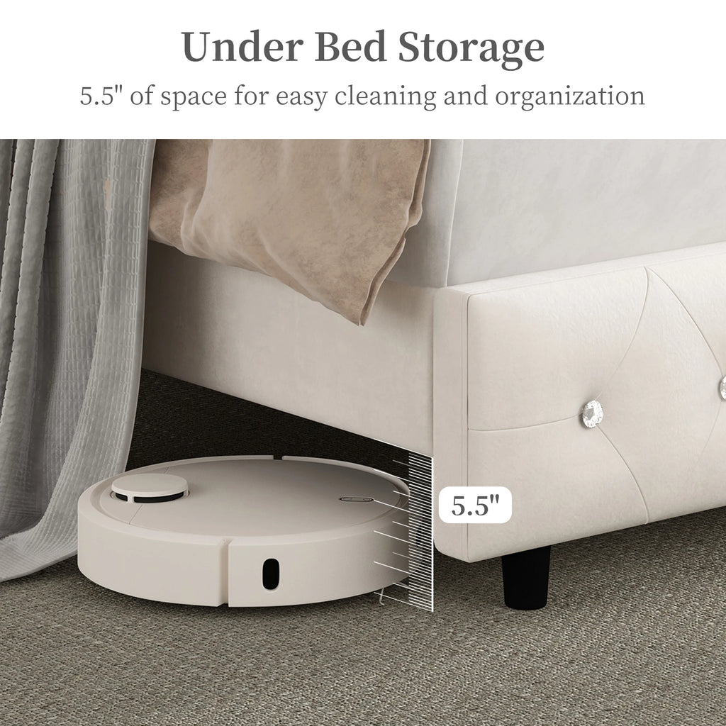 LED Bed Frame with Galaxy Star Projector, Platform Bed with Charging Station, 52" Wingback Storage Headboard, No Box Spring