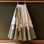 Vintage Red Flower Print Skirt for Women Y2k Slim Waist Mid-length Loose Faldas Mujer 2026 Spring New Skirt for Women