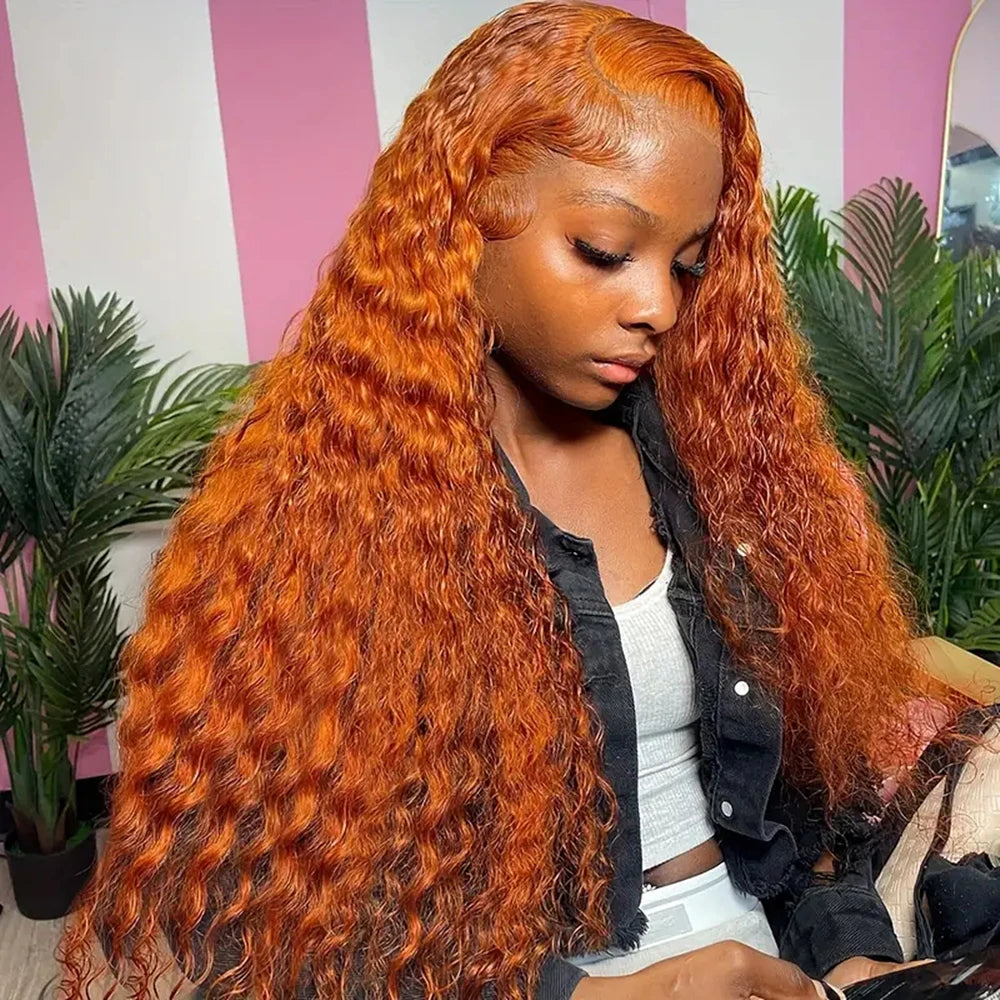 Deep Wave Ginger Orange Lace Front Curly Human Hair Wig Water Wave 13x4 13x6 HD Lace Frontal Wig For Women Brazilian 200 Density Main image