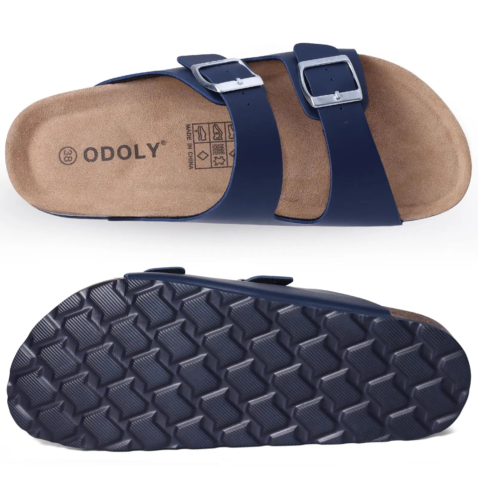 Comwarm Fashion Men Leather Sandals Summer Cork Footbed Slide Sandals Beach Sandals Unisex Brand Sandals with Adjustable Buckle Secondary image