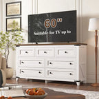 Drer or Bedroom with 7 Ders White Drer with Smooth Metal Rail TV Stand or Bedroom, Hallway, 15" D x 51.2" W x 31.5" H, Antique W