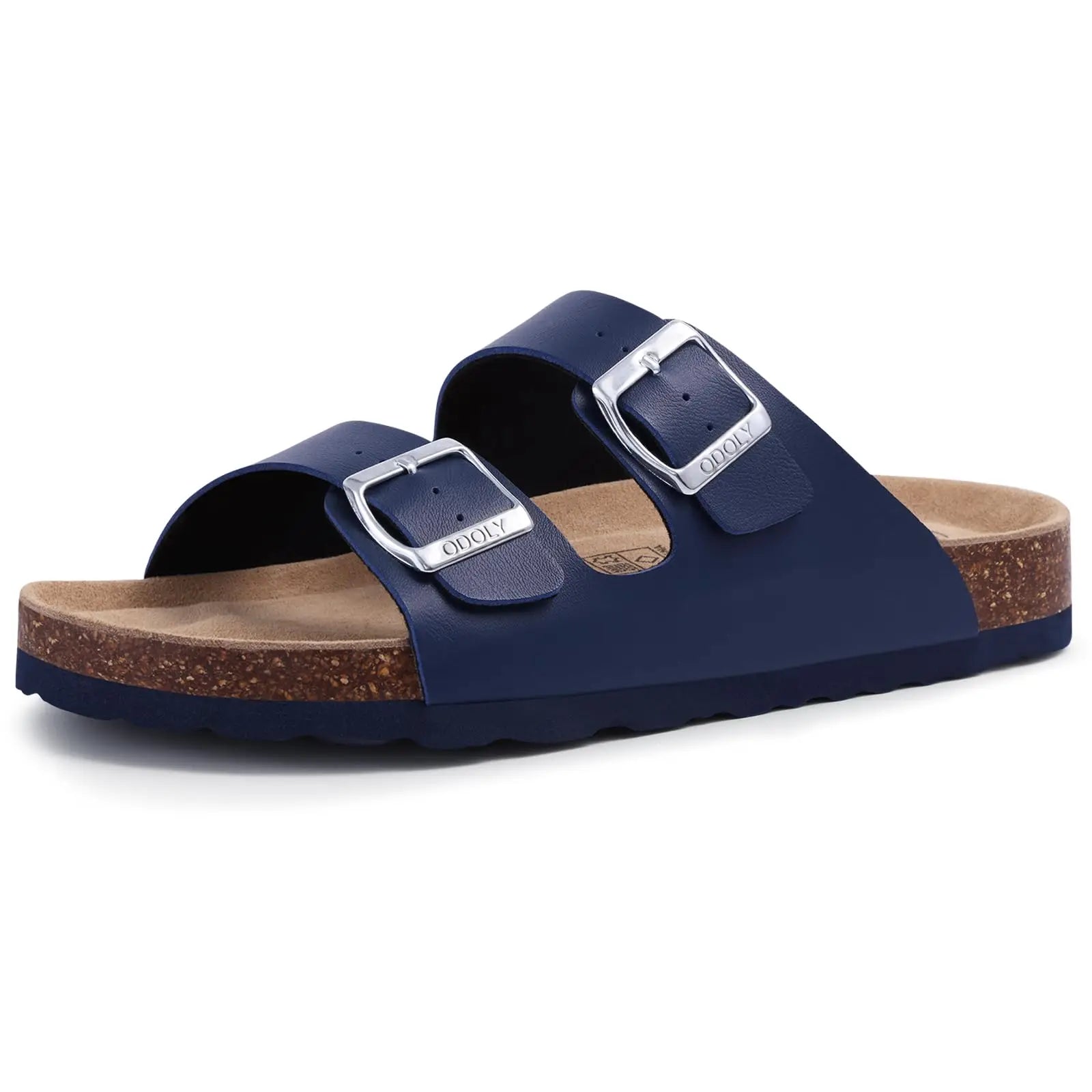 Comwarm Fashion Men Leather Sandals Summer Cork Footbed Slide Sandals Beach Sandals Unisex Brand Sandals with Adjustable Buckle Main image