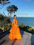 Verngo Orange Chiffon Evening Dress Strapless A Line Scarf Prom Party Gowns Women Elegant Saudi Arabia Party Dress Customized 2026