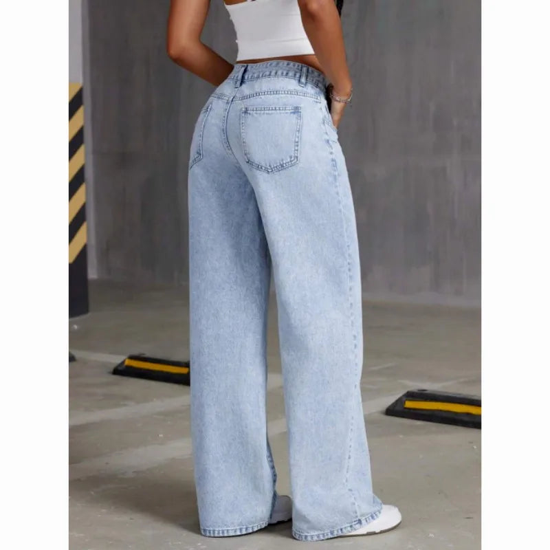 2026 New High Waist Wide Leg Jeans Women Vintage Washed Loose Straight Denim Pants Streetwear Casual Baggy
