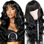 Body Wave Wigs with Bangs 3x1 Middle Part Lace Wig Human Hair Pre Plucked Body Wave Real Human Wigs with Bangs for Women 34 Inch
